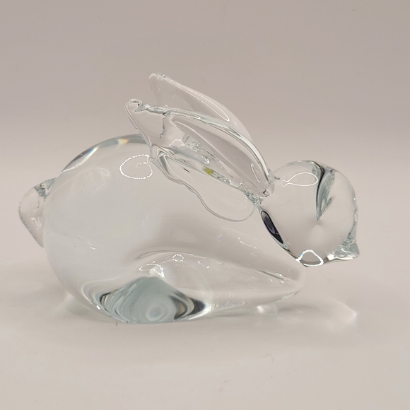 Vintage MCM Art Glass Crystal Bunny Rabbit Paperweight Figurine 4" x 3" - Picture 4 of 11